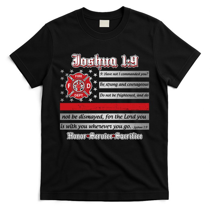 Fire Fighters Red Line Flag Joshua 1:9 T-Shirt