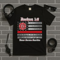Fire Fighters Red Line Flag Joshua 1:9 T-Shirt