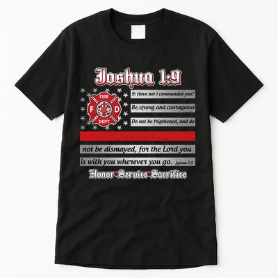 Fire Fighters Red Line Flag Joshua 1:9 Tall T-Shirt