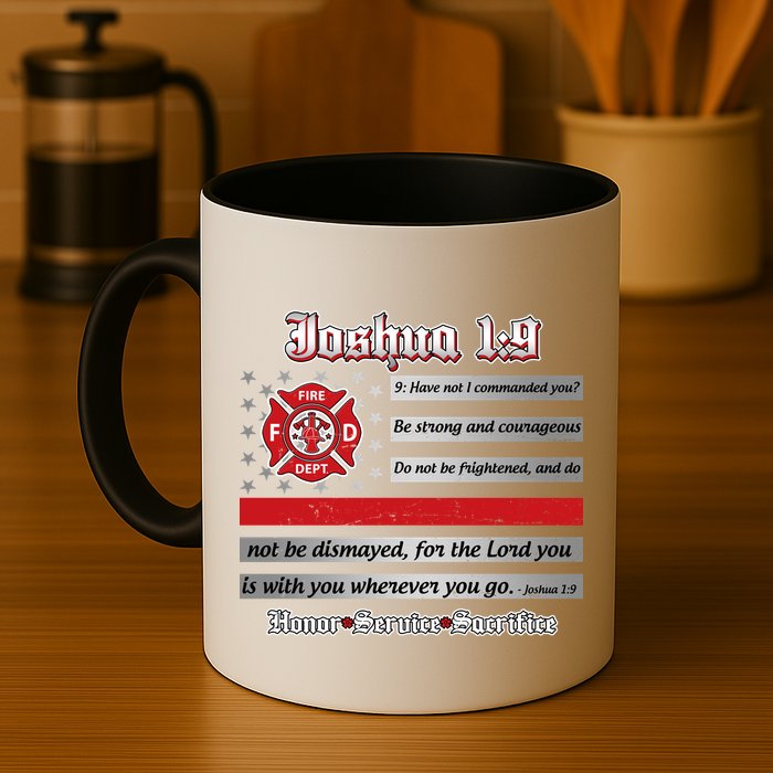 Fire Fighters Red Line Flag Joshua 1:9 Mug