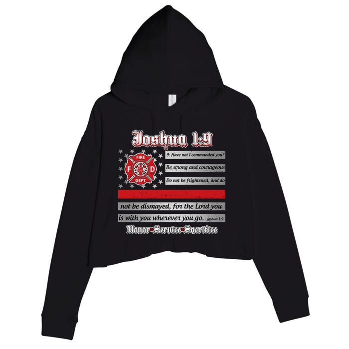 Fire Fighters Red Line Flag Joshua 1:9 Crop Fleece Hoodie