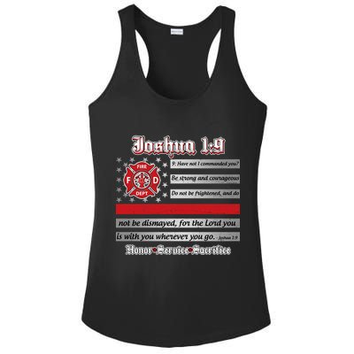 Fire Fighters Red Line Flag Joshua 1:9 Ladies PosiCharge Competitor Racerback Tank
