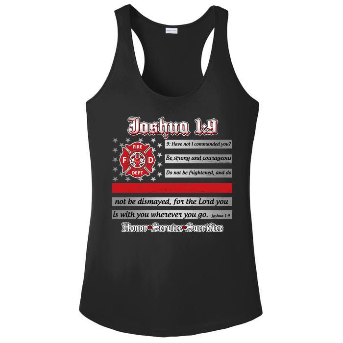 Fire Fighters Red Line Flag Joshua 1:9 Ladies PosiCharge Competitor Racerback Tank