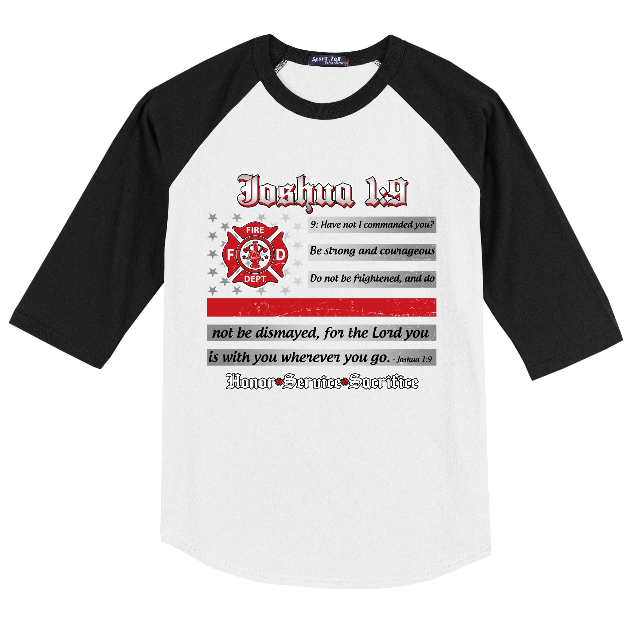 Fire Fighters Red Line Flag Joshua 1:9 Baseball Sleeve Shirt