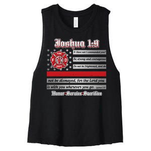 Fire Fighters Red Line Flag Joshua 1:9 Women's Racerback Cropped Tank