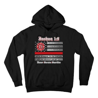 Fire Fighters Red Line Flag Joshua 1:9 Tall Hoodie