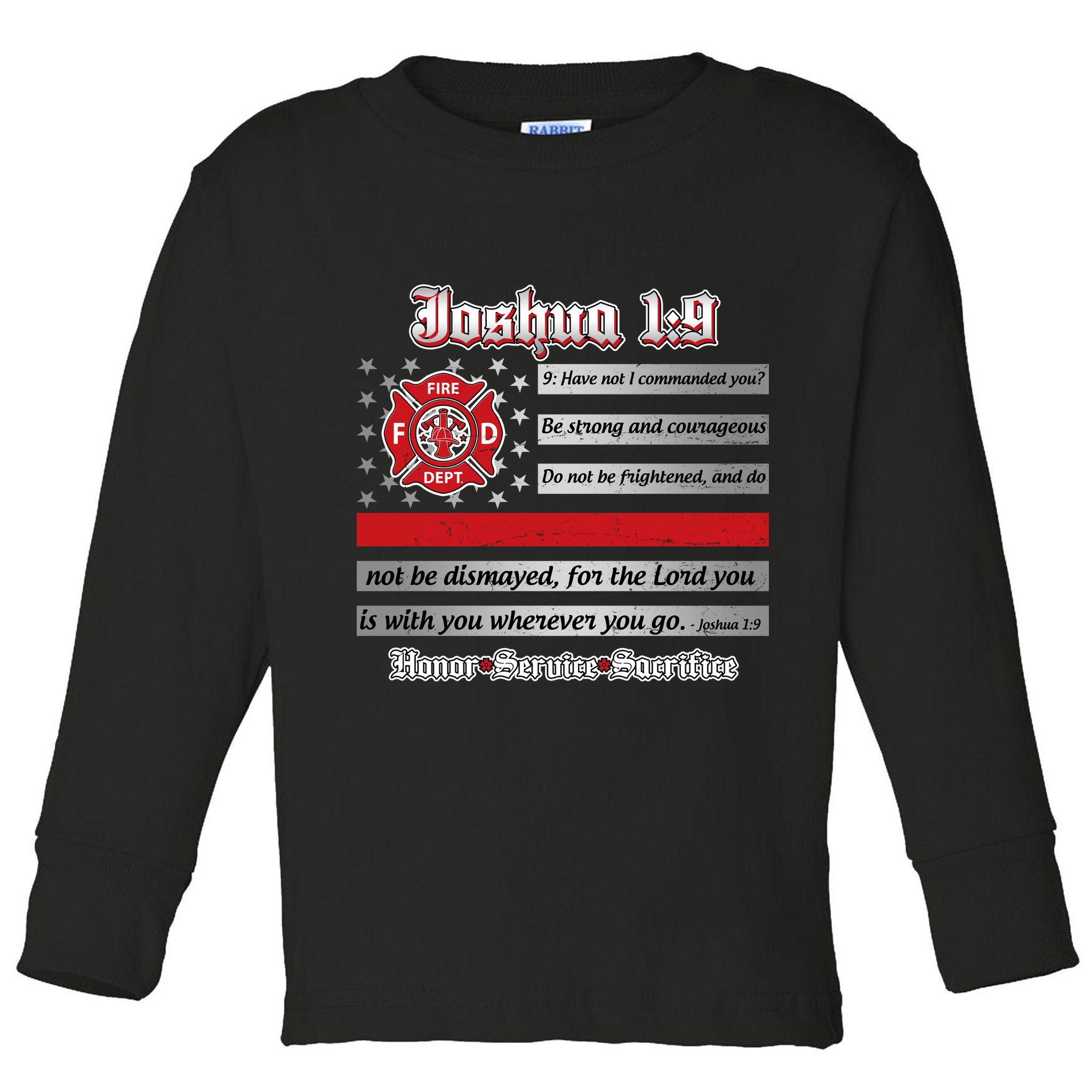 Fire Fighters Red Line Flag Joshua 1:9 Toddler Long Sleeve Shirt