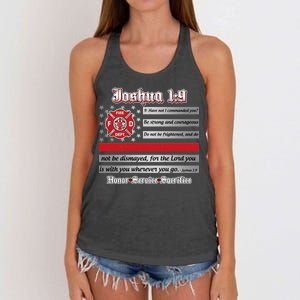 Fire Fighters Red Line Flag Joshua 1:9 Women's Knotted Racerback Tank