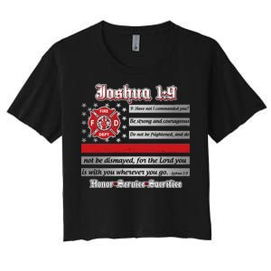 Fire Fighters Red Line Flag Joshua 1:9 Women's Crop Top Tee