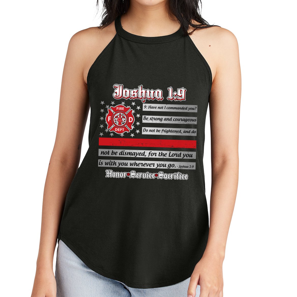 Fire Fighters Red Line Flag Joshua 1:9 Women's Perfect Tri Rocker Tank