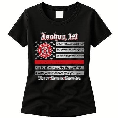 Fire Fighters Red Line Flag Joshua 1:9 Womens T-Shirt