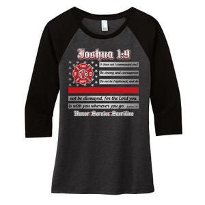 Fire Fighters Red Line Flag Joshua 1:9 Women's Tri-Blend 3/4-Sleeve Raglan Shirt