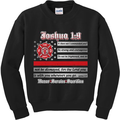 Fire Fighters Red Line Flag Joshua 1:9 Kids Sweatshirt