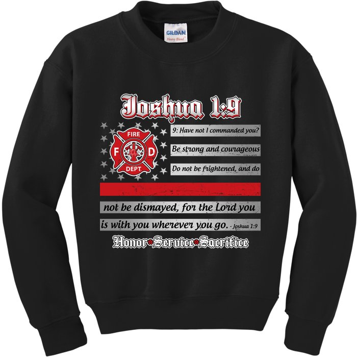 Fire Fighters Red Line Flag Joshua 1:9 Kids Sweatshirt