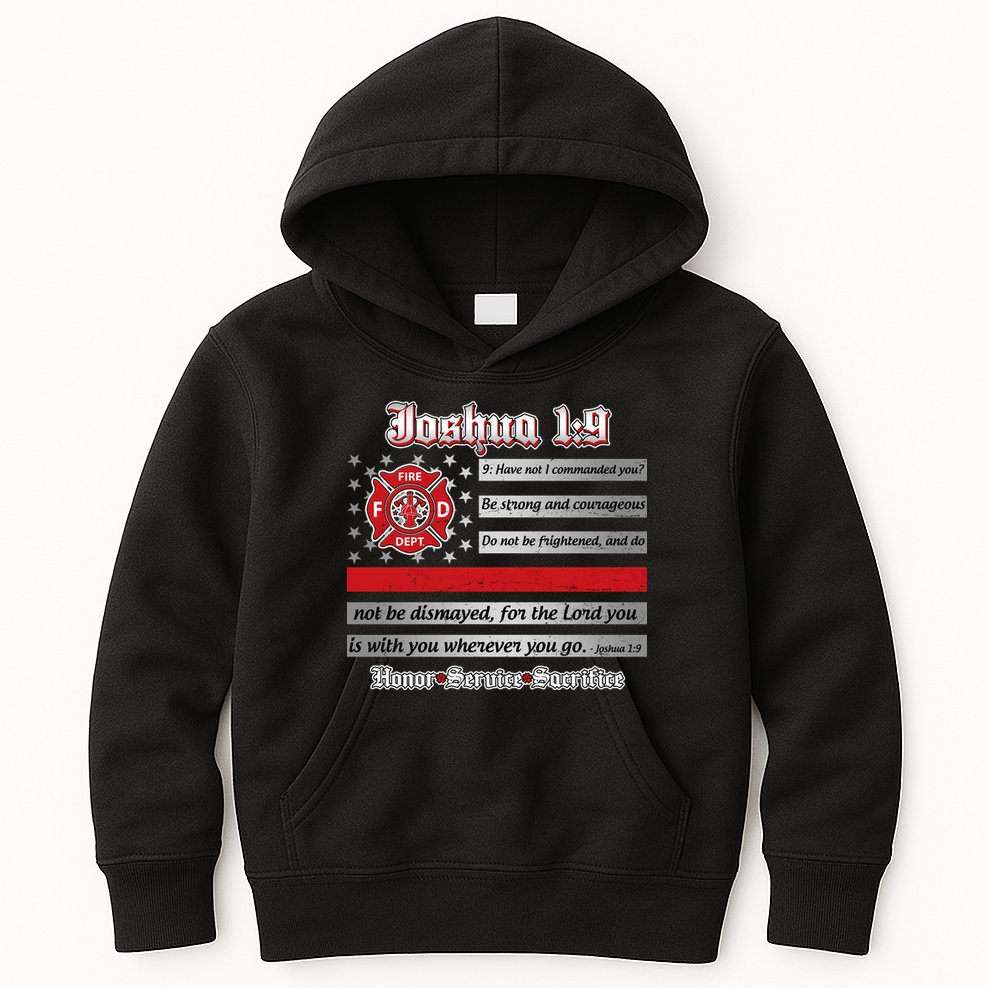 Fire Fighters Red Line Flag Joshua 1:9 Kids Hoodie