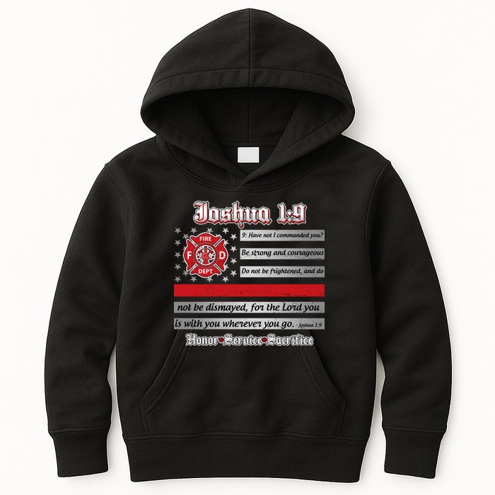 Fire Fighters Red Line Flag Joshua 1:9 Kids Hoodie