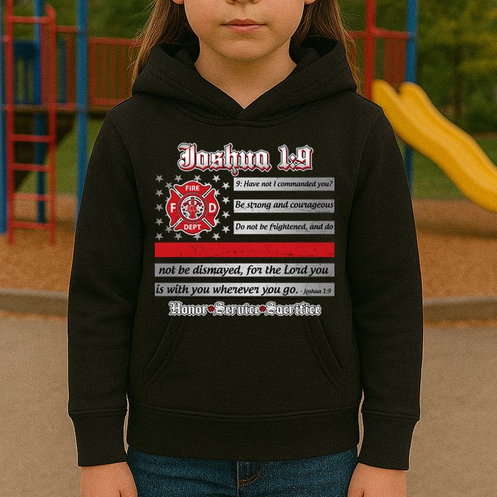 Fire Fighters Red Line Flag Joshua 1:9 Kids Hoodie