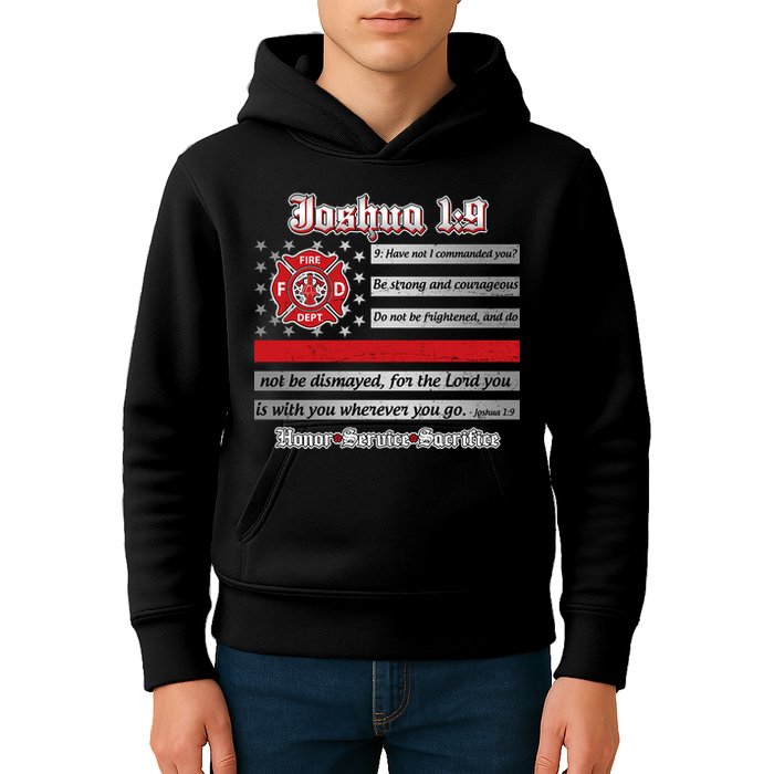Fire Fighters Red Line Flag Joshua 1:9 Kids Hoodie