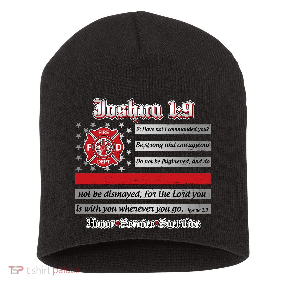 Fire Fighters Red Line Flag Joshua 1:9 Short Acrylic Beanie