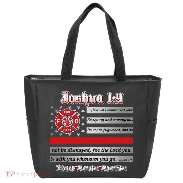 Fire Fighters Red Line Flag Joshua 1:9 Zip Tote Bag