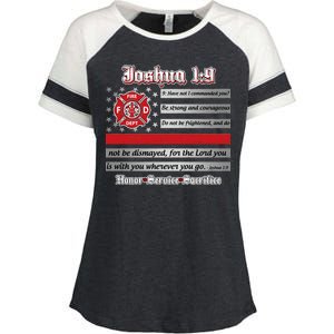 Fire Fighters Red Line Flag Joshua 1:9 Enza Ladies Jersey Colorblock Tee