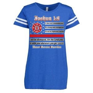 Fire Fighters Red Line Flag Joshua 1:9 Enza Ladies Jersey Football T-Shirt