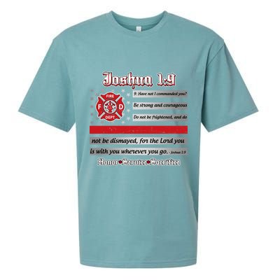 Fire Fighters Red Line Flag Joshua 1:9 Sueded Cloud Jersey T-Shirt