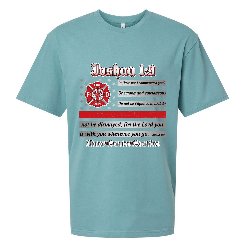 Fire Fighters Red Line Flag Joshua 1:9 Sueded Cloud Jersey T-Shirt