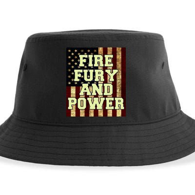 Fire Fury Power USA Flag Trump Quote Sustainable Bucket Hat