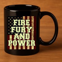 Fire Fury Power USA Flag Trump Quote 11oz C Handle Ceramic Mug