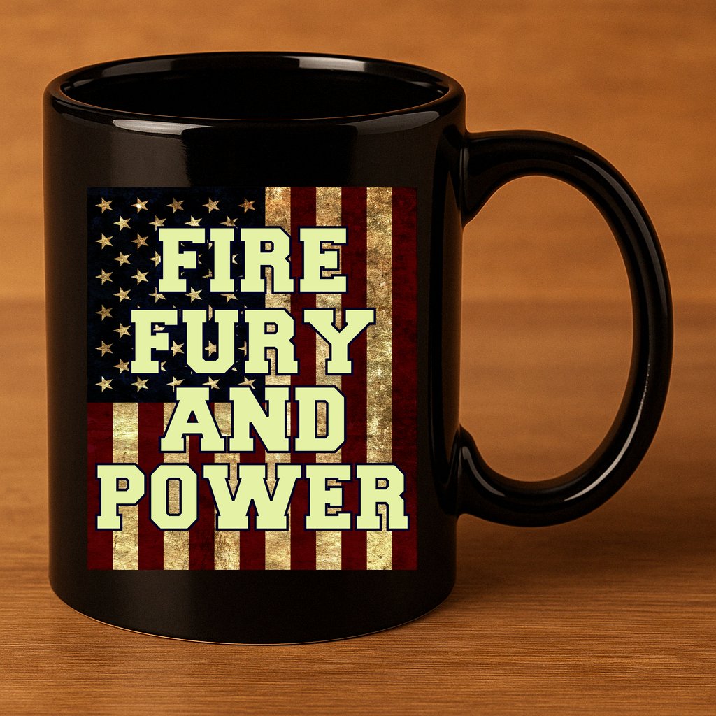 Fire Fury Power USA Flag Trump Quote 11oz C Handle Ceramic Mug