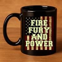Fire Fury Power USA Flag Trump Quote 11oz C Handle Ceramic Mug