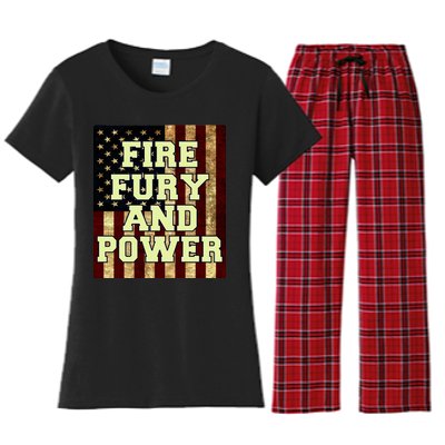 Fire Fury Power USA Flag Trump Quote Women's Flannel Pajama Set