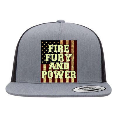 Fire Fury Power USA Flag Trump Quote Flat Bill Trucker Hat