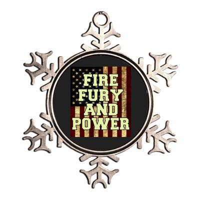 Fire Fury Power USA Flag Trump Quote Metallic Star Ornament