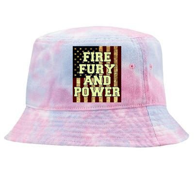 Fire Fury Power USA Flag Trump Quote Tie-Dyed Bucket Hat