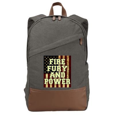 Fire Fury Power USA Flag Trump Quote Cotton Canvas Backpack