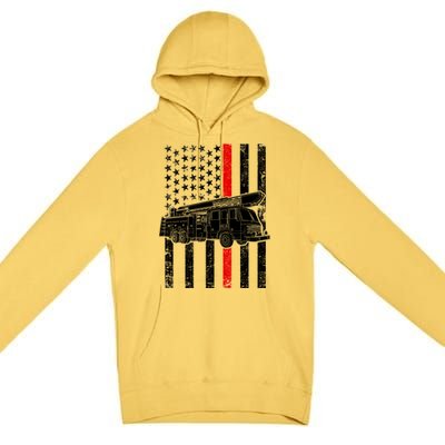 Fire Truck American Firefighter Thin Red Line Flag Premium Pullover Hoodie