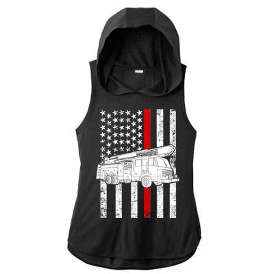 Fire Truck American Firefighter Thin Red Line Flag Ladies PosiCharge Tri-Blend Wicking Draft Hoodie Tank