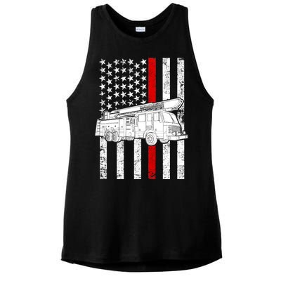 Fire Truck American Firefighter Thin Red Line Flag Ladies PosiCharge Tri-Blend Wicking Tank