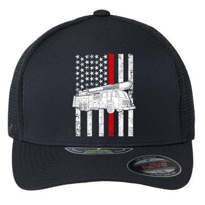 Fire Truck American Firefighter Thin Red Line Flag Flexfit Unipanel Trucker Cap