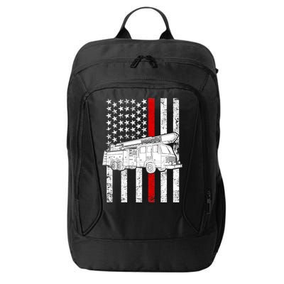 Fire Truck American Firefighter Thin Red Line Flag City Backpack