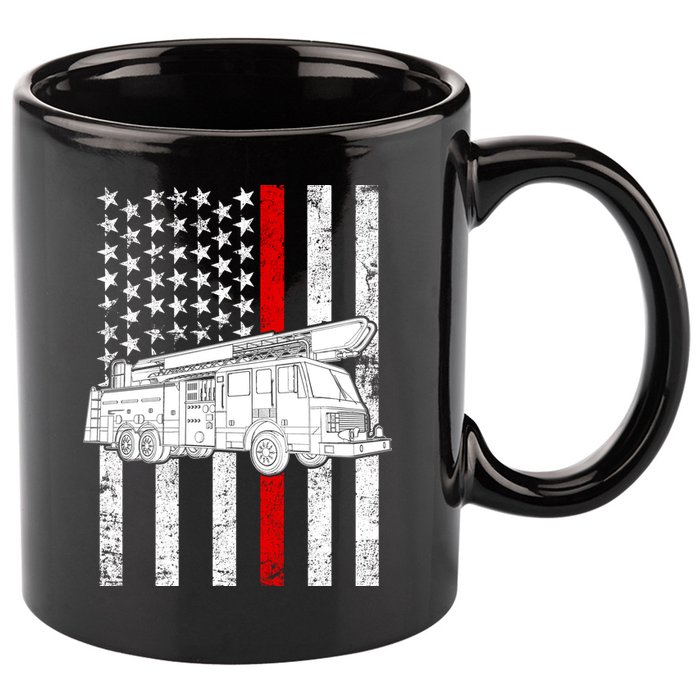 Fire Truck American Firefighter Thin Red Line Flag 11oz C Handle Ceramic Mug