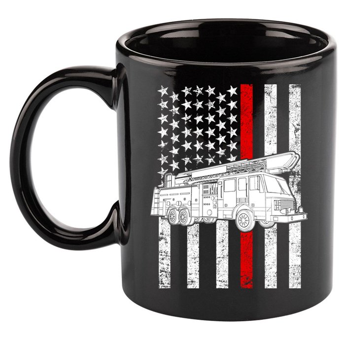 Fire Truck American Firefighter Thin Red Line Flag 11oz C Handle Ceramic Mug