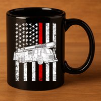 Fire Truck American Firefighter Thin Red Line Flag 11oz C Handle Ceramic Mug