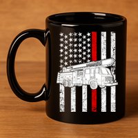Fire Truck American Firefighter Thin Red Line Flag 11oz C Handle Ceramic Mug