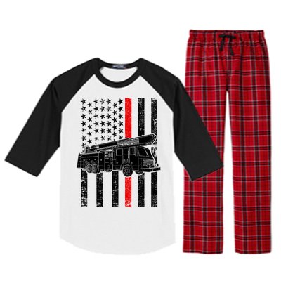 Fire Truck American Firefighter Thin Red Line Flag Raglan Sleeve Pajama Set