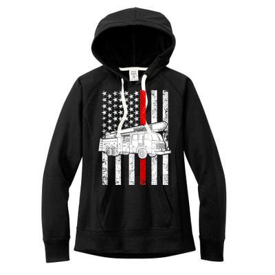 Fire Truck American Firefighter Thin Red Line Flag Women's Fleece Hoodie