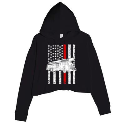 Fire Truck American Firefighter Thin Red Line Flag Crop Fleece Hoodie