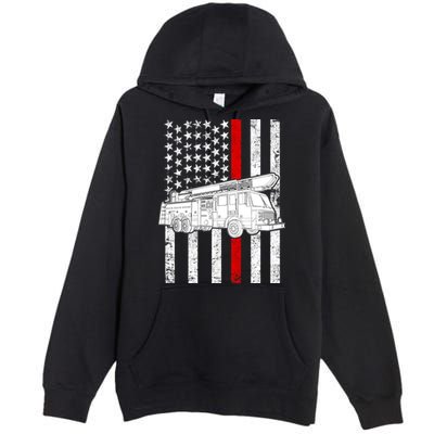 Fire Truck American Firefighter Thin Red Line Flag Premium Pullover Hoodie